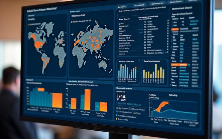Panel de control con gráficos y mapas mostrando análisis de datos demográficos y geográficos de clientes.