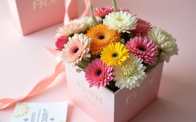 Caja de flores frescas recibidas a través de un servicio de suscripción mensual de Axial Bloom.